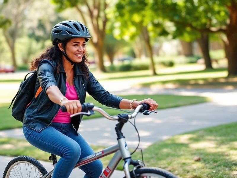 Adulto tendo primeira aula de bicicleta com professor da Bike Escola Brasil